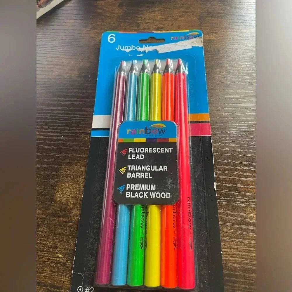 Rainbow Jumbo Fluorescent Neon Lead Pencils #2 Triangular Barrel Blackwood NEW 6